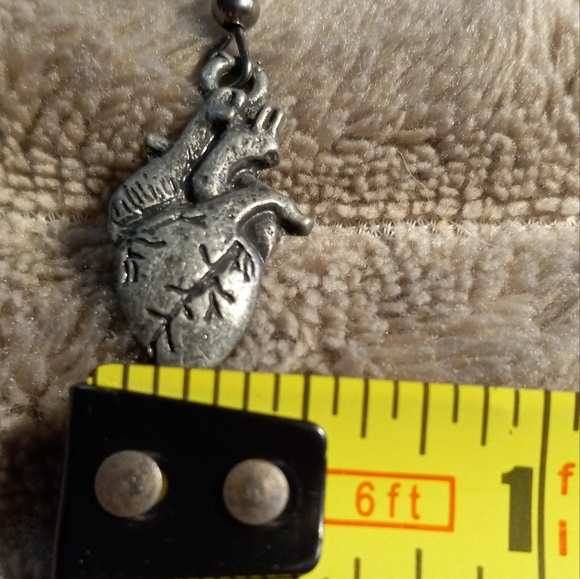 Handcrafted  Heart Earrings ,Silvertone Punk ,Emo Alternative Style - Picture 4 of 4